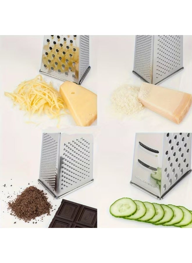 AMM 4-In-1 Premium Stainless Steel Grater for Shredding Cheese, Slicing Vegetables, And Mashing Or Grating - Image 2